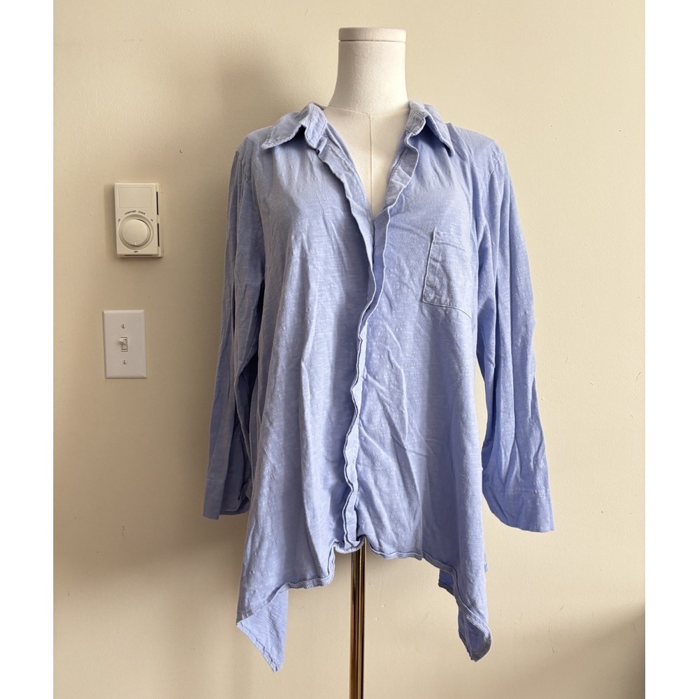 Habitat Clothing Womens Large Top Collared Pullover Design Cotton Blue Coastal